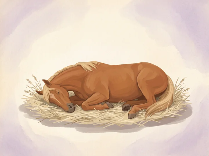 Repos et sommeil: Les chevaux somnolent debout et dorment par courtes periodes. Pour un vrai sommeil profond, ils doivent s'allonger completement de temps en temps.