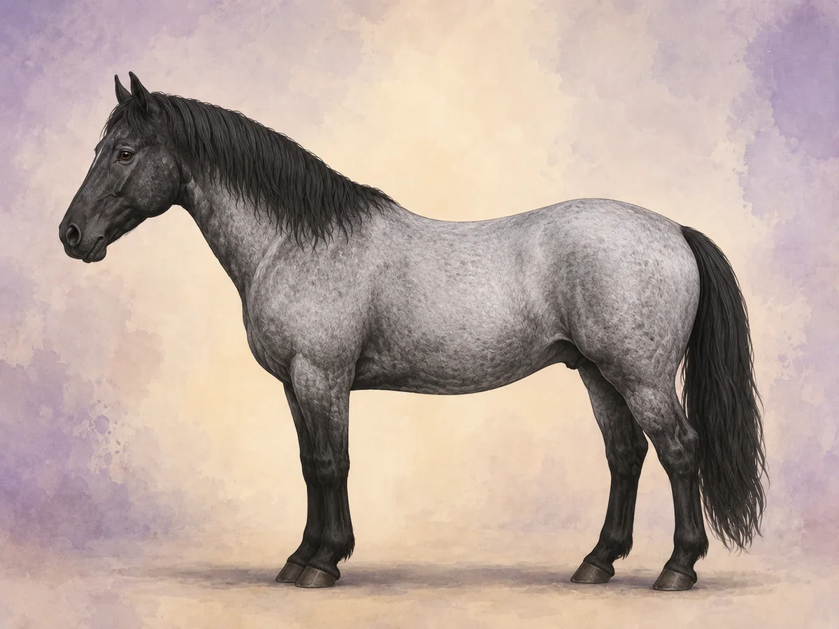 Blue roan: Roan pa sort bund: en blagra krop med sort hoved og ben.