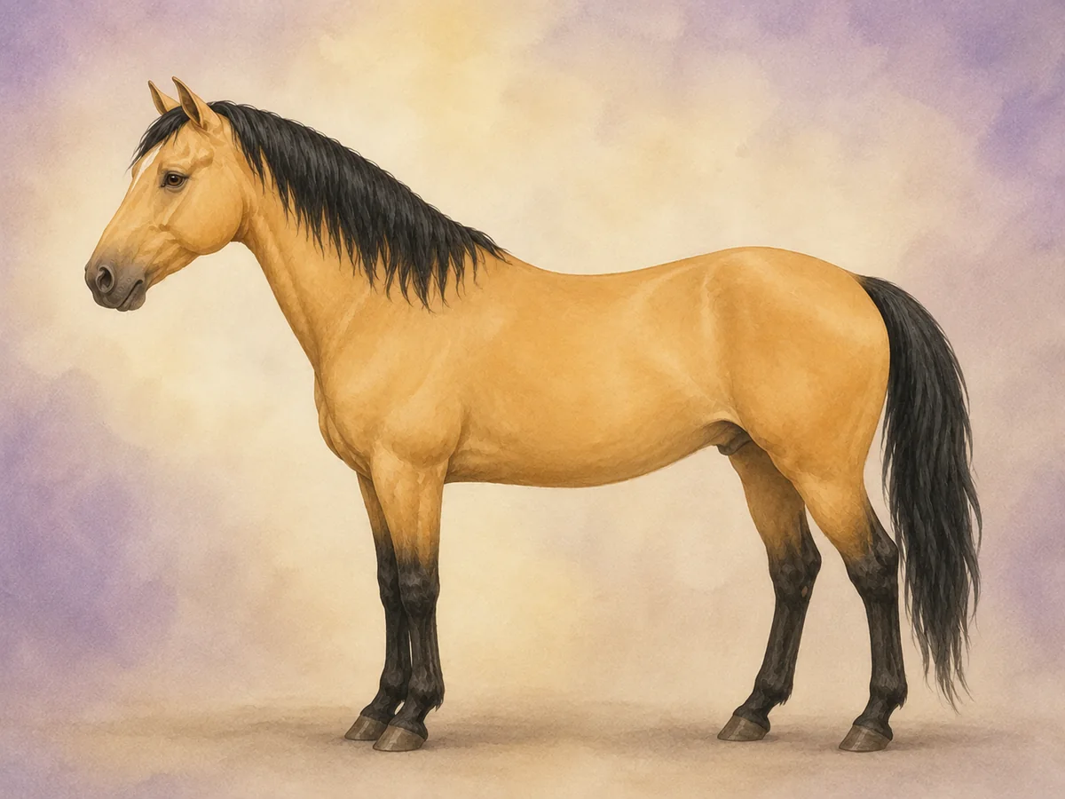 Buckskin: En buckskin har en gylden krop med sort man, hale og nedre ben.