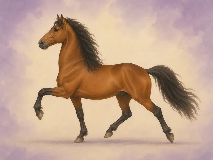 Rack: Le rack est une allure laterale rapide a quatre battues, a intervalles egaux et sans suspension, surtout connue chez l American Saddlebred.