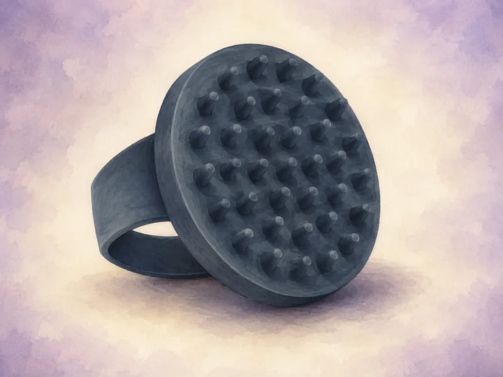 Gummistriegel: Ein Gummistriegel ist ein handliches Werkzeug mit weichen Gumminoppen, das lose Haare, Schlamm und getrockneten Schweiss loest.