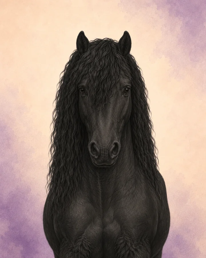 Portret van de Dales Pony van voren, met de kenmerkende hoofd- en halsvorm van het ras.