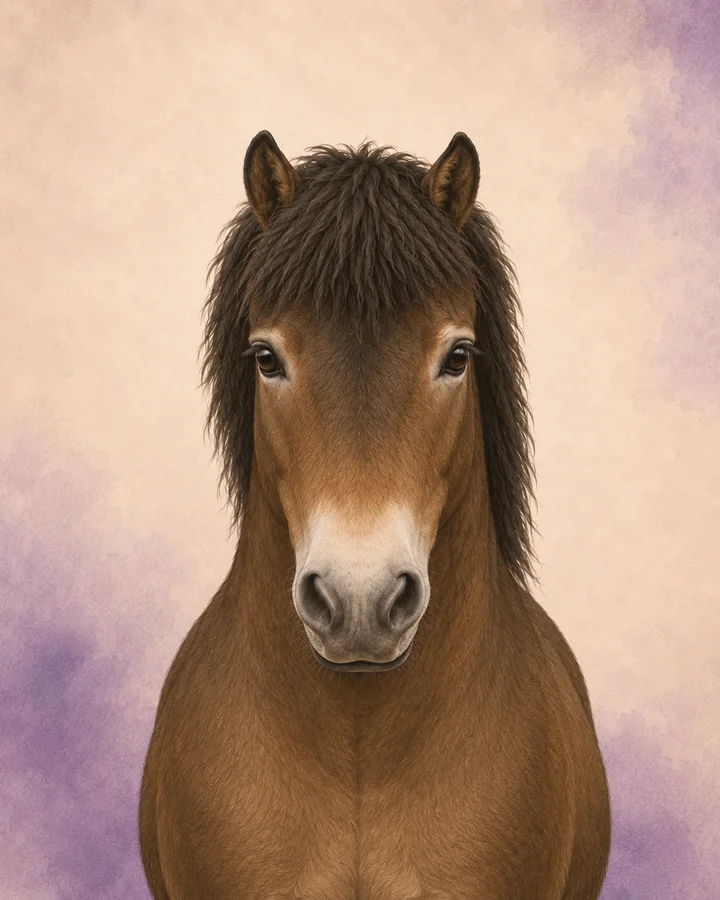 Front-facing portrait of the Exmoor, showing the breed's characteristic head and neck.
