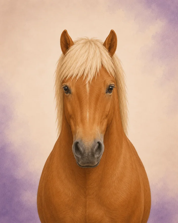 Portrait de face du Cheval finlandais, montrant la tête et l'encolure caractéristiques de la race.