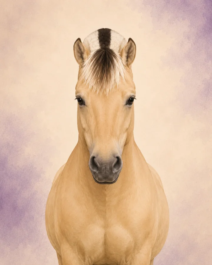 Front-facing portrait of the Fjord, showing the breed's characteristic head and neck.
