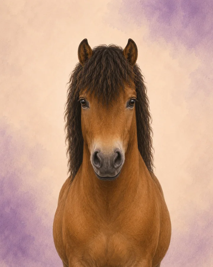 Front-facing portrait of the Gotland pony, showing the breed's characteristic head and neck.