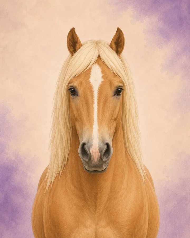 Portret van de Haflinger van voren, met de kenmerkende hoofd- en halsvorm van het ras.