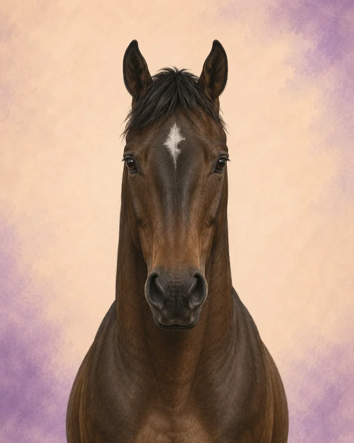 Portrait de face du Holsteiner, montrant la tête et l'encolure caractéristiques de la race.