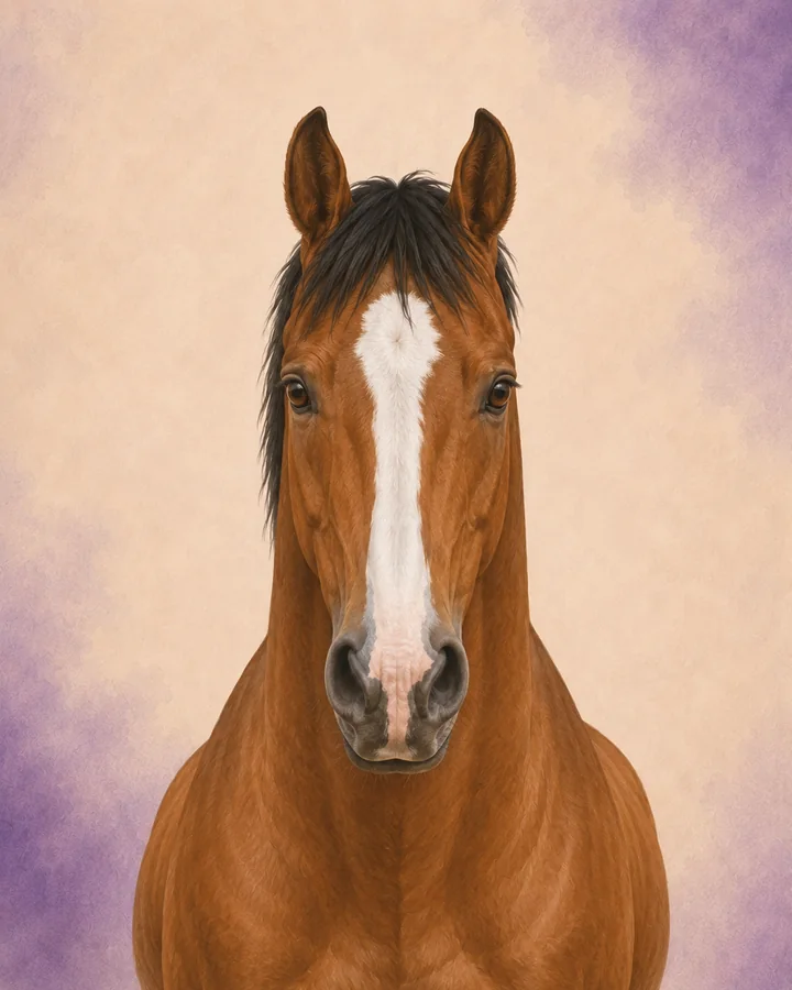 Portret van de Irish Sport Horse van voren, met de kenmerkende hoofd- en halsvorm van het ras.