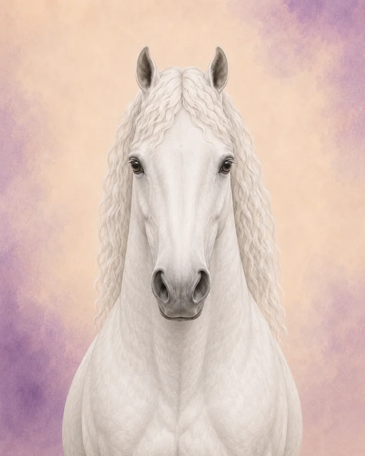Front-facing portrait of the Lipizzaner, showing the breed's characteristic head and neck.