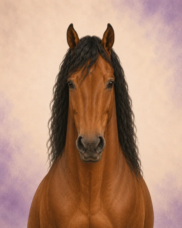 Portrait de face du Lusitanien, montrant la tête et l'encolure caractéristiques de la race.