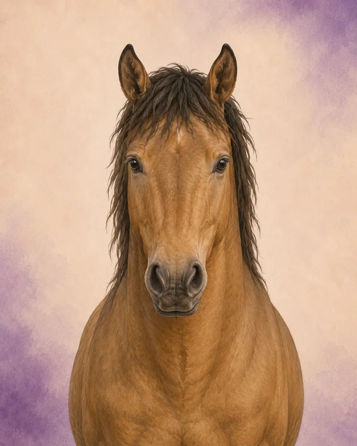 Front-facing portrait of the Mustang, showing the breed's characteristic head and neck.