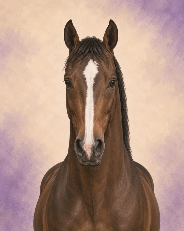 Portrait de face du Oldenbourg, montrant la tête et l'encolure caractéristiques de la race.