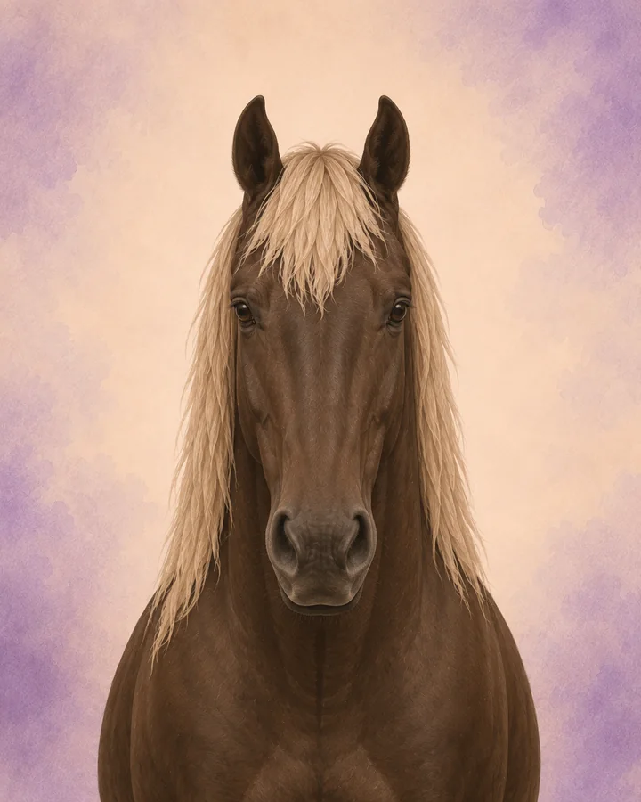 Portrait de face du Rocky Mountain Horse, montrant la tête et l'encolure caractéristiques de la race.