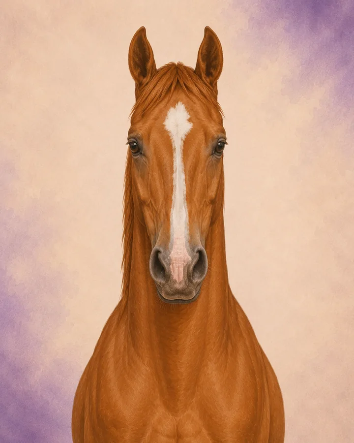 Portrait de face du Selle Français, montrant la tête et l'encolure caractéristiques de la race.