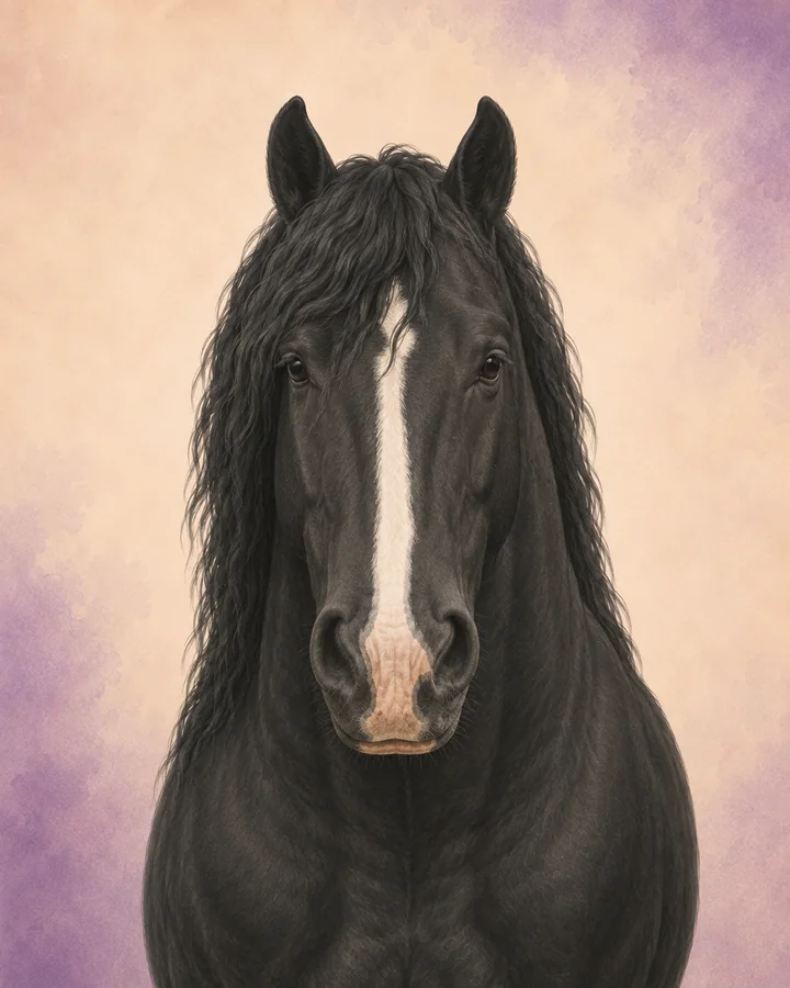 Portrait de face du Shire, montrant la tête et l'encolure caractéristiques de la race.