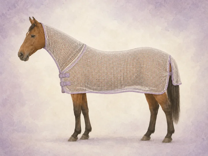 Couverture anti-transpiration: Une couverture anti-transpiration aide un cheval en sueur a secher sans prendre froid.