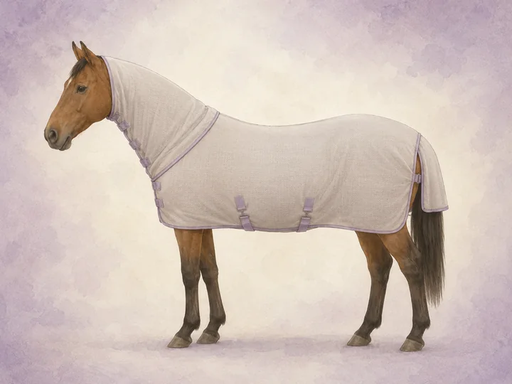 Couverture anti-dermite: Une couverture anti-dermite est une couverture fine et bien ajustee pour les chevaux atteints de dermite estivale.