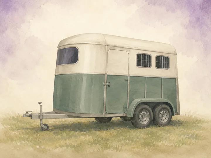 Hestetrailer: En hestetrailer er en anhaenger, der kobles bag en bil for at transportere en hest.
