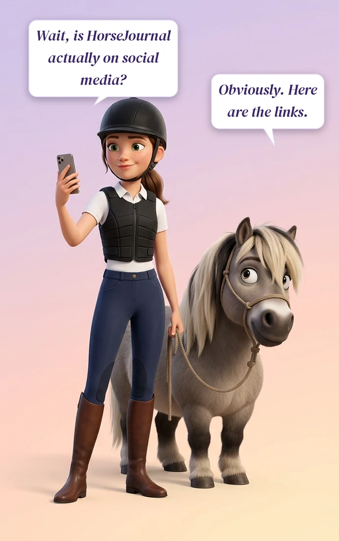 Jane pergunta se o HorseJournal está mesmo nas redes sociais; Saga responde que os links estão aqui.